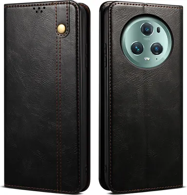 Image de Etui pour Honor Magic 5 Pro, étui en cuir avec fonction stand noir