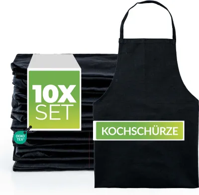 Immagine prodotto di set di 10 grembiuli da cuoco, grembiule con pettorina, grembiule da cucina, grembiule da barbecue in 100% cotone - cucina, catering e barbecue - dimensioni 70x100 cm, lacci lunghissimi, nero