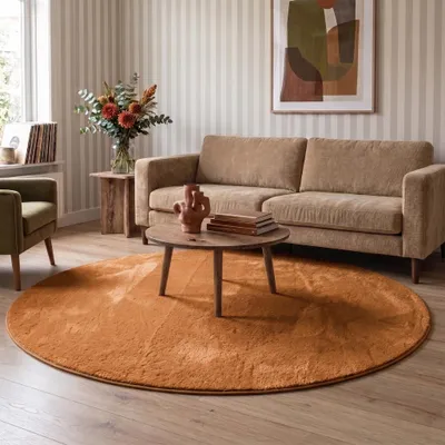Produktbild von Volero - Waschbarer Teppich Rund - Vivid Terrakotta - Ø 80 cm - Wohnzimmer, Esszimmer, Kinderzimmer, Schlafzimmer - Klassik, Ländlich, Modern, Skandinavisch