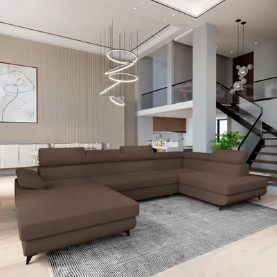 Produktbild von Masseno Ecksofa RUBANO R-S mit Schlaffunktion U-Form, Sofa mit Bettkasten, Wohnzimmersofa, Couch, Soffa, Bettsofa, Couchgarnitur- Braun, QUELLE 25