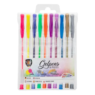 Produktbild von Gel-Stift-Set 10er Pack mit lebendigen Neon-, Glitzer- und Metallic-Farben