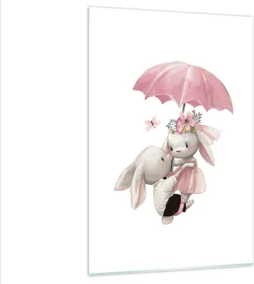 Produktbild von Bilder auf glas - Einteilig - Hasen Regenschirm Kinder - 80x120cm - Glasbilder - Wandbilder - Bilder - zum Aufhängen bereit - Wanddekoration aus Glas - Glas Bilder - Wandbild auf Glas - GPA80x120-4777