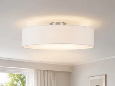 Produktbild von Deckenleuchte mit Stoff Lampenschirm Weiß 50cm - Textil Deckenlampe Stoffschirm