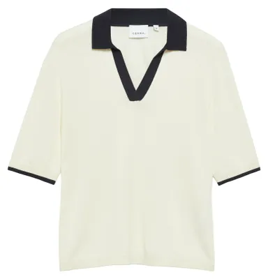 Produktbild von Comma Damen Strickpullover im Polo-Stil mit Kontrastkragen Weiß Größe 42