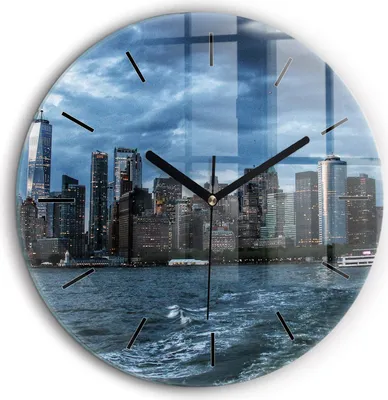 Produktbild von Wallfluent Große Wanduhr – Stilles Quarzuhrwerk - Uhr Dekoration Wohnzimmer Schlafzimmer Küche - Zifferblatt mit Striche - schwarze Zeiger - 60 cm - Panorama New York