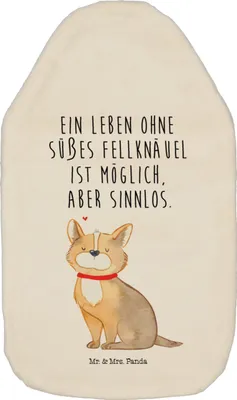 Produktbild von Mr. & Mrs. Panda Wärmflasche Hund Glück - Weiß - Geschenk, mit Bezug, Wärmflaschen, Herz, heißwasserbeutel, Liebe, Flauschige, Sprüche, Wärmekissen, Spruch, Corgie