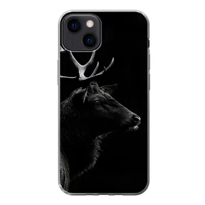 Produktbild von MuchoWow® Handyhülle Schutzhülle Hülle für iPhone 13 Hirsch - Schwarz - Porträt - Geweih - Tiere Silikon Softcase Handy Hülle - Karteninhaber