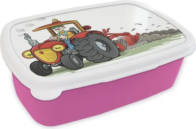 Produktbild von KitchenYeah® Lunchbox Brotzeit Brotdose 17x11 cm Traktor - Landwirt - Rot Kinder Brotzeitdose - Lunchpaket - Brotkasten  - Sandwich Box