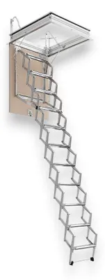 Immagine prodotto di Scala a pantografo retrattile in acciaio con botola in legno 11 gradini H300 cm -