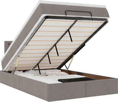 Produktbild von vidaXL Ottomane Bett mit Matratze & LEDs Taupe 120x190 cm Stoff