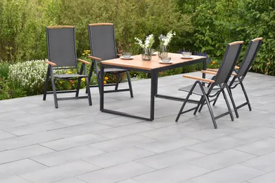 Produktbild von Merxx Gartenmöbelset "Siena" 5tlg. mit Ausziehtisch 150 x 90 cm - Aluminiumgestell Graphit mit Textilbespannung Grau und Akazienholz