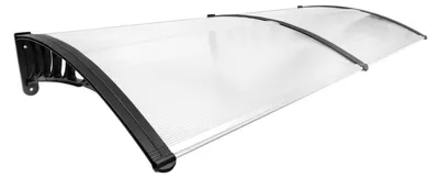 Obrázok produktu pre Strešný štít nad vchodové dvere – montáž na stenu, rozmer 200 x 90 cm, priehľadná polykarbonátová doska hrubá 5 mm – ochrana proti dažďu a UV žiareniu pre vchod, priehľadný