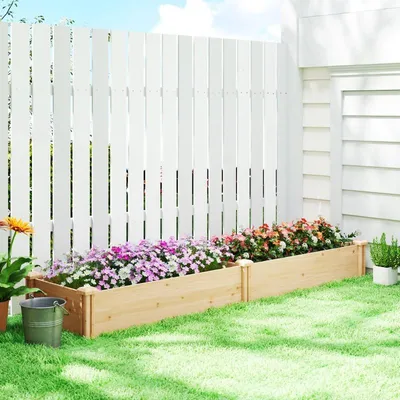 Image de Jardinière surélevée en bois avec séparateur 235 x 66 x 26 cm Jardinière en bois massif Fond ouvert Résistante aux intempéries Jardinière de jardin naturelle XL Bac à plantes