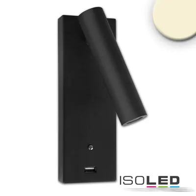 Zdjęcie produktu dla Lampka LED do czytania, 3W, czarna, z gniazdem ładowania USB-A i USB-C, ciepła biel, możliwość ściemniania do 3 poziomów