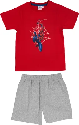 Produktbild von Marvel Spiderman Schlafanzug für Jungen Kinder Pyjama Set Kurzarm Oberteil mit Hose Rot/Grau 134-140
