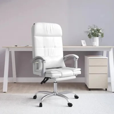 Produktbild von The Living Store Bürostuhl mit Massagefunktion Weiß Kunstleder
