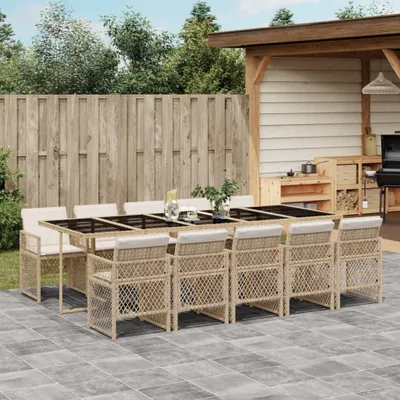 Imagen del producto de Maison Exclusive: Juego de comedor de jardín de 11 piezas con cojines, color beige, fabricado en ratán sintético