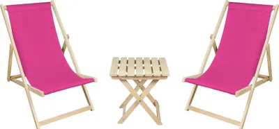 Produktbild von 2 x Liegestuhl + Beistelltisch Strandliege Holz Sonnenliege Gartenliege Gartentisch Rosa