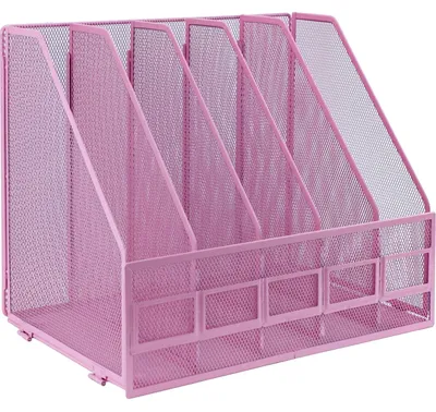 Immagine prodotto di Portadocumenti A4 con 5 scomparti verticali - Organizer da scrivania color rosa