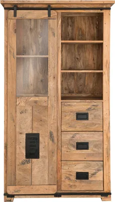 Produktbild von Design-Vitrine aus Mangoholz 100x45x175cm