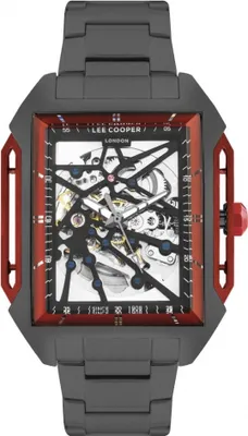 Produktbild von Die Herrenuhr LEE COOPER LC07901.650 in Rot mit Skelett-Zifferblatt.