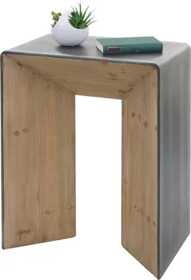 Obrázok produktu pre Konzolový stolík HWC-L76, telefónny stolík, bočný stolík, priemyselné masívne drevo MVG, 80x60x40cm prírodný s kovovým vzhľadom