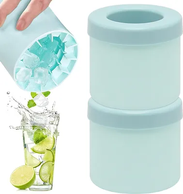 Produktbild von 2 Stück EiswüRfelform Silikon mit Deckel EiswüRfelschale Eiseimer EiswüRfelform mit Deckel Rund Eiswürfelform Klein Eiswürfel Wiederverwendbar Ice Bucket, blau
