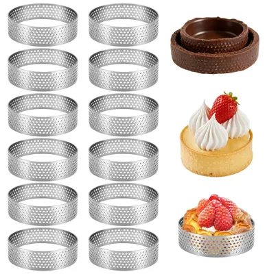 Tarteletteformen 12er Set, 6 cm, Edelstahl, mit Löchern
