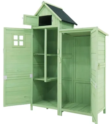Image de Armoire de jardin - Rangement pour outils d'extérieur - Résistant aux intempéries - Bois avec toit en PVC - Rangement pour outils de jardin - Mobilier de jardin