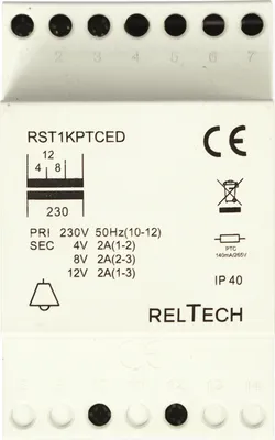 Obrázek produktu pro Bezpečnostní transformátor RELTECH RST1PTCED, 4–8–12 V/2 A