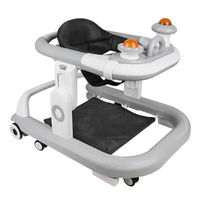 Produktbild von 3 in 1 Lauflernhilfe Babywalker Spiel- und Lauflernwagen Gehfrei Babywippe mit Musik,Fußpolstern,Klappbar Laufhilfe babys ab 6 Monaten Grau