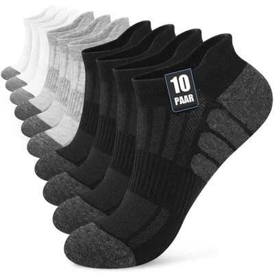 Obrázek produktu pro Ponožky pod boty, 10 párů, unisex, bavlněné, do kotníků, sportovní, velikost 39-42, barvy: černá, bílá, šedá