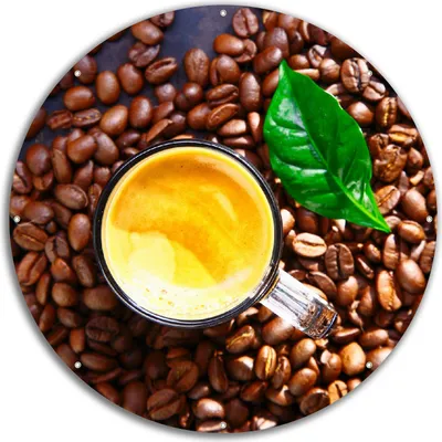 Produktbild von Wallario rundes Outdoor-Poster für Garten oder Balkon, Motiv Kaffee und Bohnen, 60 cm Durchmesser