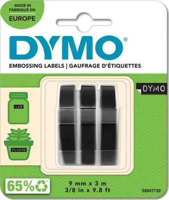 Produktbild von Dymo® S0847730 Prägeband Starter-Set - 9 mm x 3 m, glänzend schwarz, 3 Stück