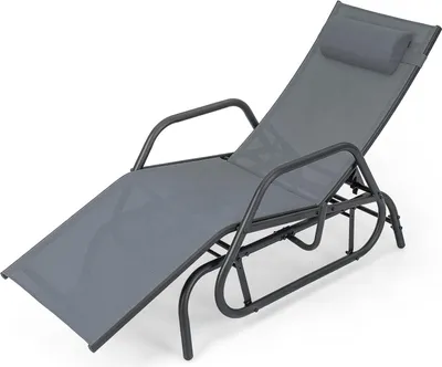 A gray chaise lounge chair with a headrest, shown from a slightly elevated side angle against a white background.