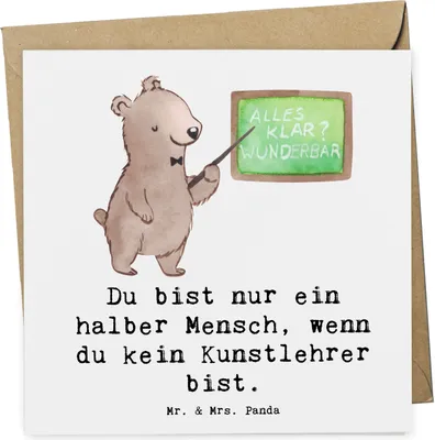 Produktbild von Mr. & Mrs. Panda Glückwunschkarte Kunstlehrer Herz - Weiß - Geschenk, doppelkarte, Kunstschule, Spruch, Grußkarte, anlasskarte, Witzig, Klappkarte, faltkarte, Lustig