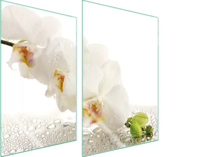 Produktbild von Herdabdeckplatten 2 teilig 35x52 Glaskeramikkochfeld Abdeckung Glas Schneidebrett Orchidee Weiß