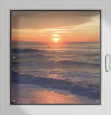 Produktbild von Wallario Lichtschutzbild, Dekorativer Sichtschutz Sonnenschutz 96 x 93 cm mit Motiv: Sonne über dem Meer - Verdunklung ohne Bohren