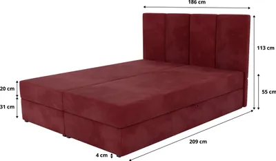 Obrázek produktu pro Muralo Kontinentální postel 180x200 Čalouněná manželská postel s matrací Maroon