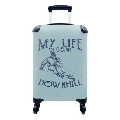 Produktbild von MuchoWow® Koffer Handgepäck Trolley Rollkoffer Kleine Reisekoffer mit 4 Rollen - Jahrgang - Ski - Schnee - Cabin Size < 55x40x23 cm & 55x40x20 cm - Fotokoffer - Kabinenkoffer - Boardgepäck - Reise-Box - Reisekoffer - Reisegepäck - Koffer mit Bild - Trolley für Kinder