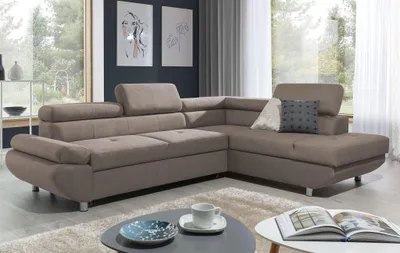 Produktbild von Ecksofa Sofa PANOS Stoff Esito Dunkelbeige mit Schlaffunktion Ottomane Rechts