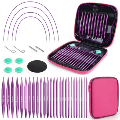 Produktbild von Auswechselbare Rundstricknadeln Set 3,0-10,0 mm Lila mit Aufbewahrungstasche