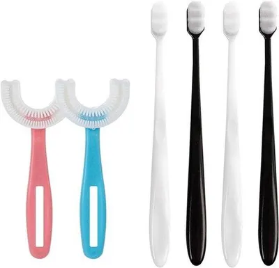 Imagen del producto de Kit de cepillos de dientes para encías sensibles: diseño en forma de U, cerdas suaves, para adultos, limpieza completa