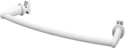 A white towel bar mounted on a white background.
