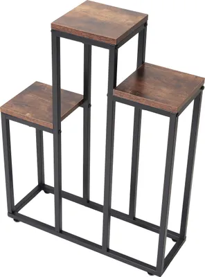 Image de Bauerkraft H-021 Support métallique à deux niveaux pour 3 fleurs, chêne antique