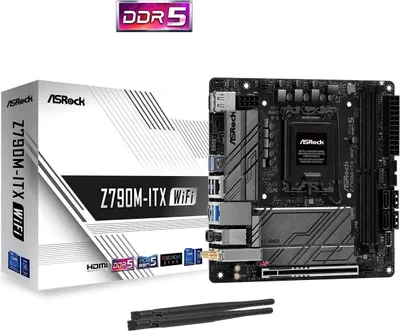 Produktbild von Asrock Z790M-ITX WiFi, Intel, LGA 1700, Intel® Core™ i5, Intel® Core™ i7, Intel® Core™ i9, DDR5-SDRAM, 64 GB, DIMM