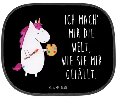 Produktbild von Mr. & Mrs. Panda Hitzeschutz Auto Einhorn Künstler - Schwarz - Geschenk, autofenster sonnenschutz, Einhörner, Malen, Zeichnen, Unicorn, Farbe, Autosonnenschutz, Welt