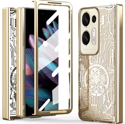 Produktbild von Oppo Find N2 Hülle, Luxus Galvanisierte Charnierschutz Kristallklare Schutzhülle mit Displayschutzfolie für Oppo Find N2 Gold
