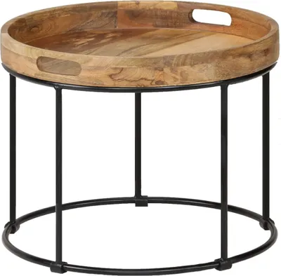Image de Table basse en bois massif de manguier et acier 50x40 cm