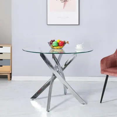 Immagine prodotto di Tavolo Rotondo Peyton 130x130 cm in Vetro Temperato con Gambe Incrociate Cromate